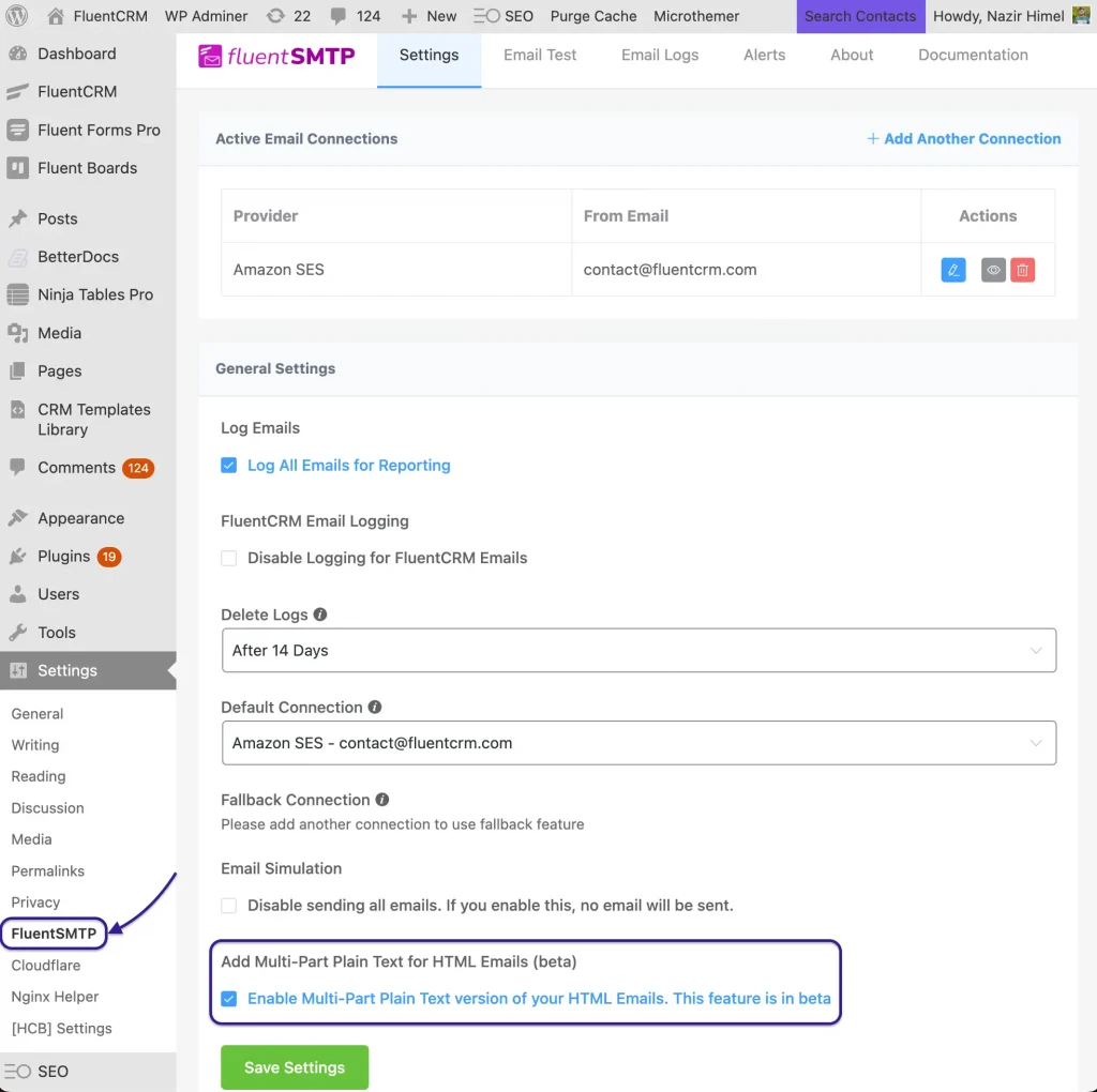 Enable Multipart Version with FluentSMTP 